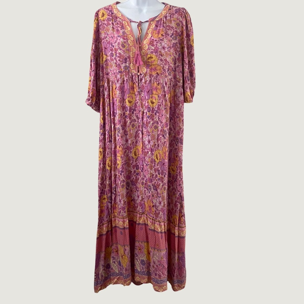 Umgee Pink Boho Maxi Dress Large Bohemian Hippie Festival Feminine Beachy Casual